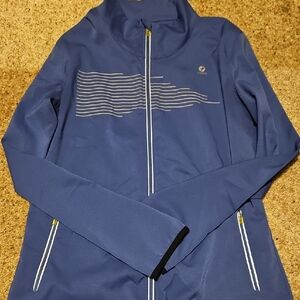 Oiselle Blue Running Jacket with Silver Accents